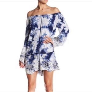 Romeo & Juliet Couture blue and white tie dyed, embroidered dress / M / EUC